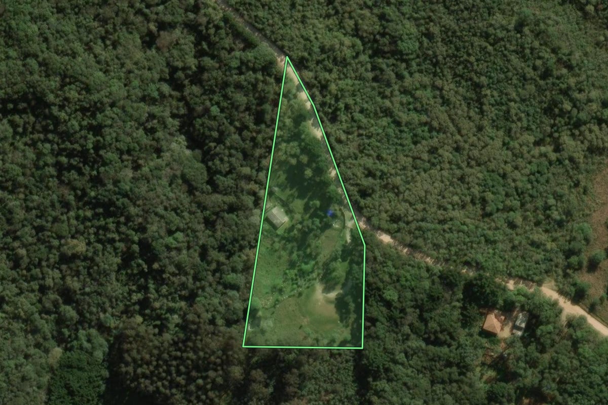 Imagem de satélite do imóvel rural em Colombo (PR), com o contorno declarado no CAR desenhado por cima.