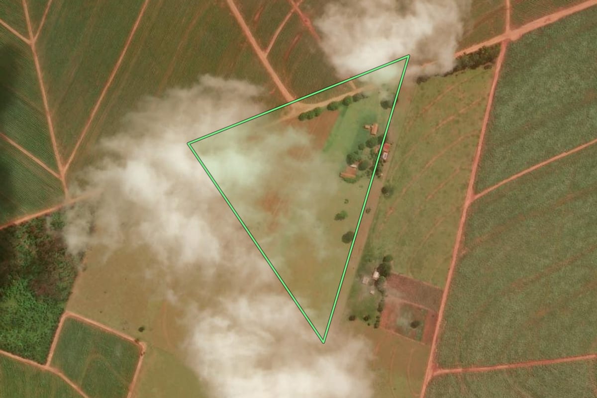 Imagem de satélite do imóvel rural em Colorado (PR), com o contorno declarado no CAR desenhado por cima.