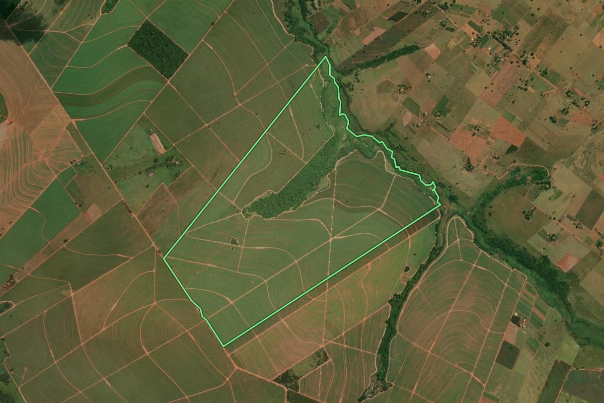 Imagem de satélite do imóvel rural em Colorado (PR), com o contorno declarado no CAR desenhado por cima.