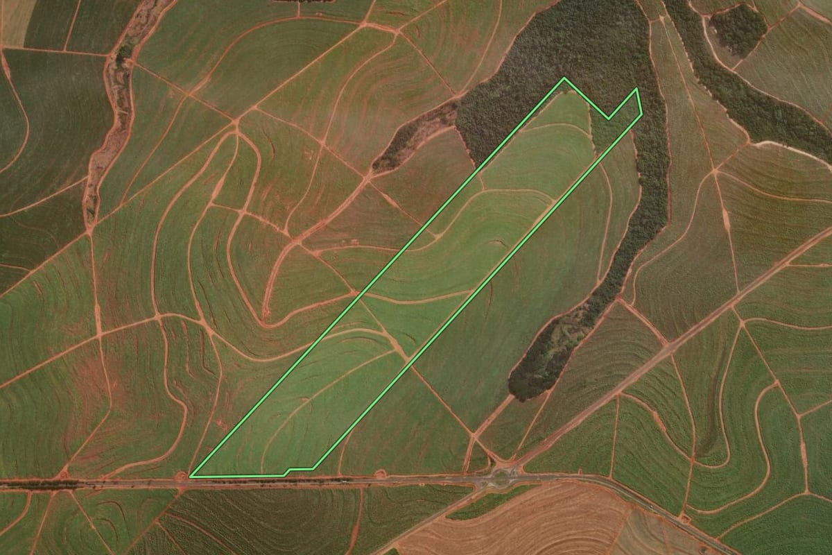 Imagem de satélite do imóvel rural em Colorado (PR), com o contorno declarado no CAR desenhado por cima.