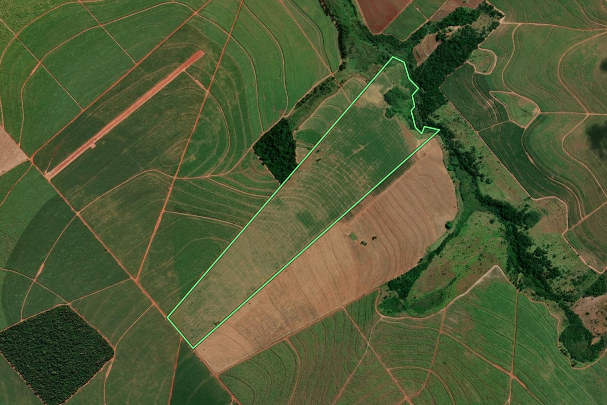Imagem de satélite do imóvel rural em Colorado (PR), com o contorno declarado no CAR desenhado por cima.