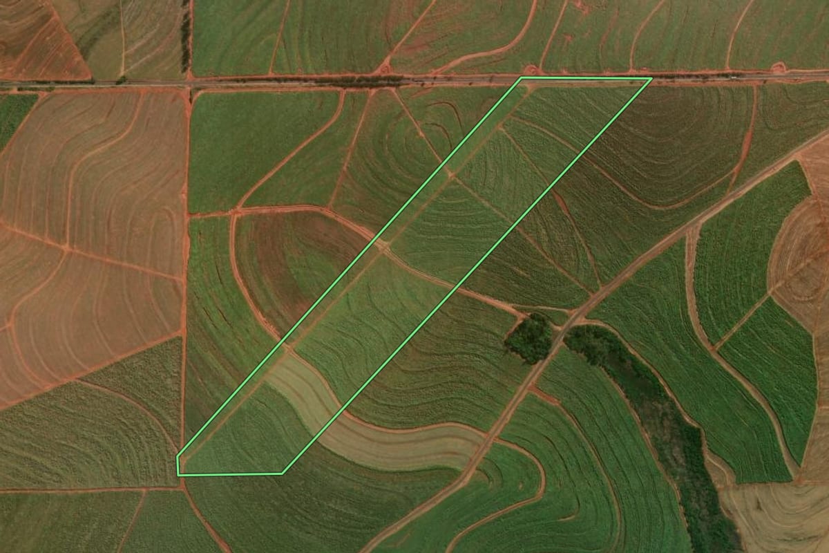 Imagem de satélite do imóvel rural em Colorado (PR), com o contorno declarado no CAR desenhado por cima.