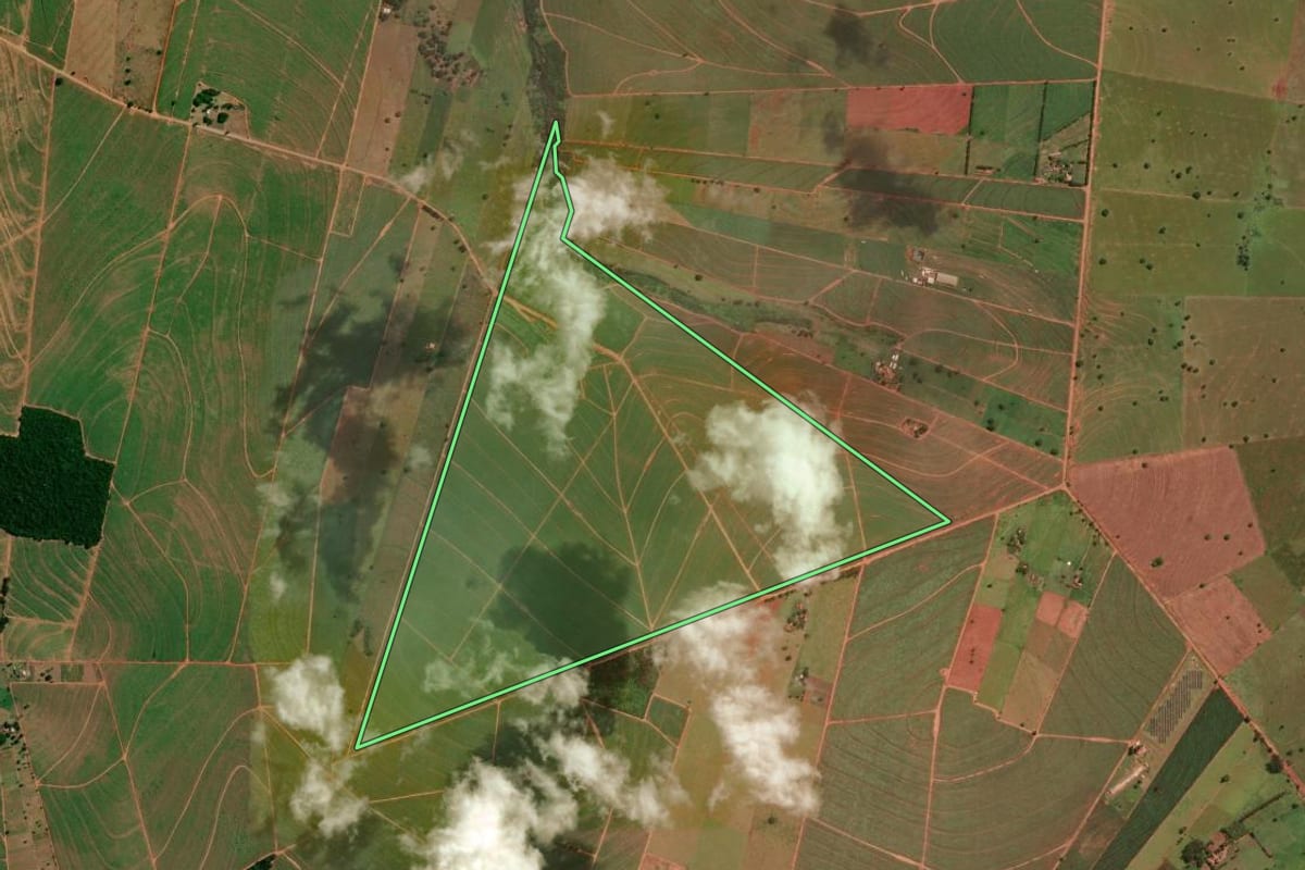 Imagem de satélite do imóvel rural em Colorado (PR), com o contorno declarado no CAR desenhado por cima.