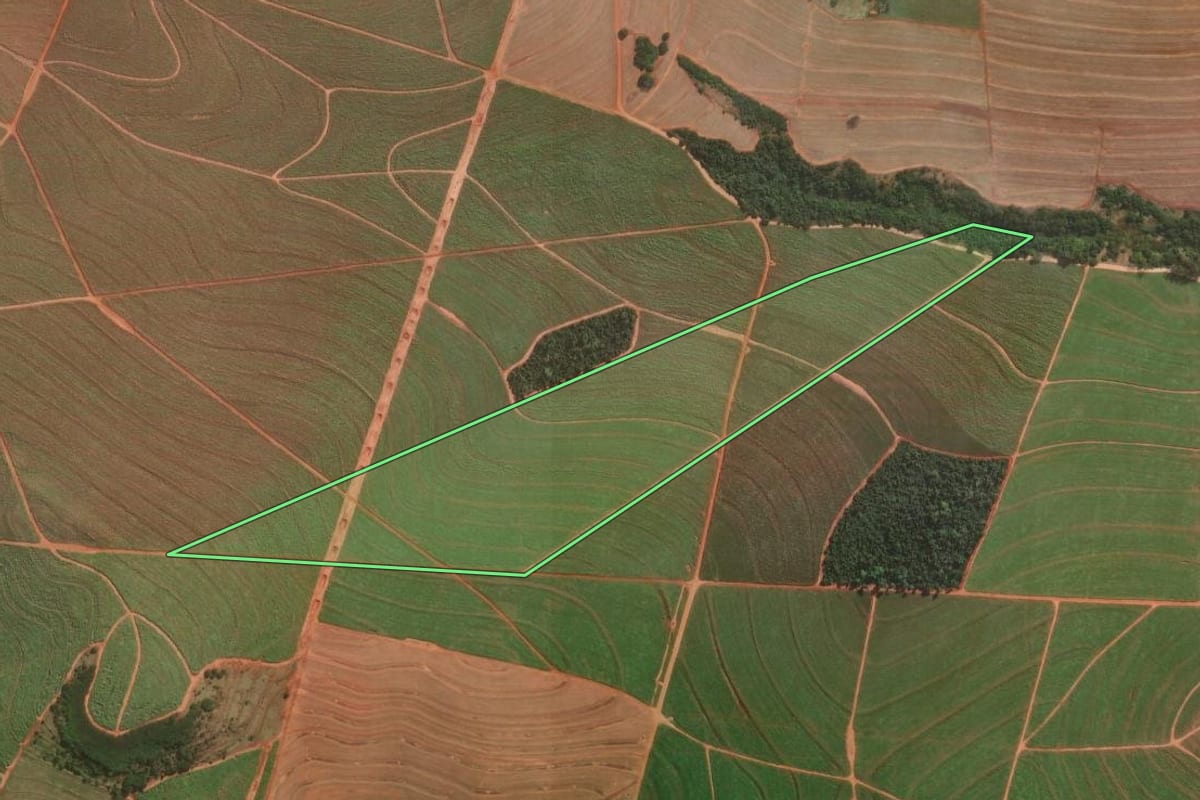 Imagem de satélite do imóvel rural em Colorado (PR), com o contorno declarado no CAR desenhado por cima.