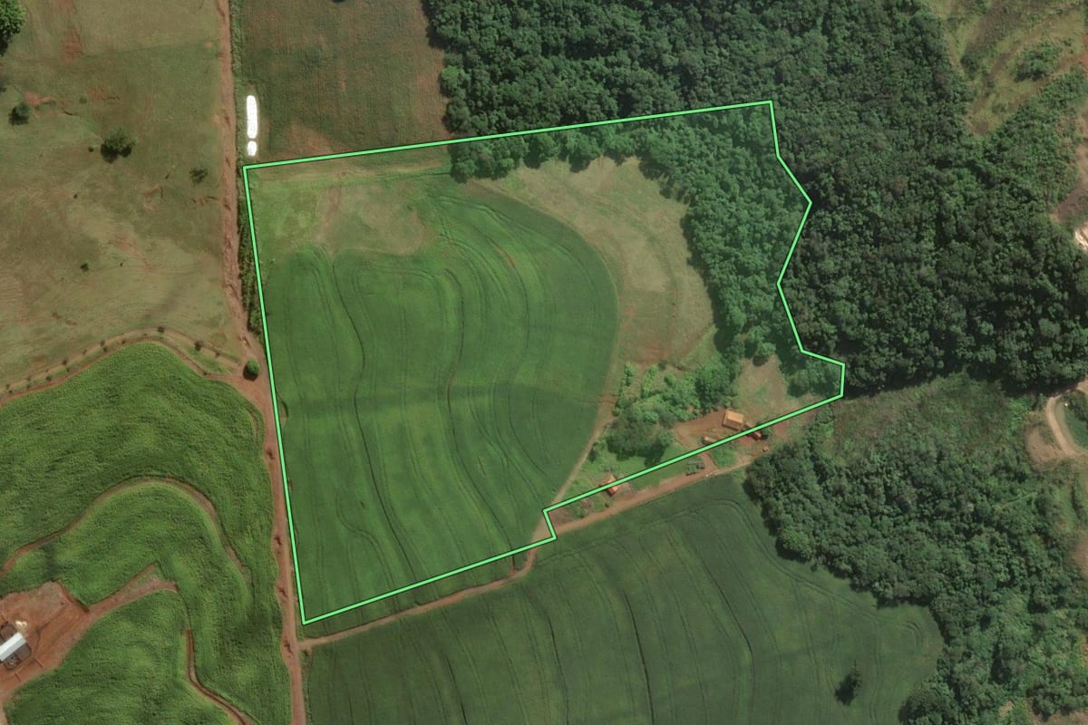 Imagem de satélite do imóvel rural em Congonhinhas (PR), com o contorno declarado no CAR desenhado por cima.