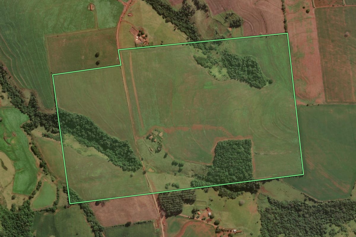 Imagem de satélite do imóvel rural em Congonhinhas (PR), com o contorno declarado no CAR desenhado por cima.