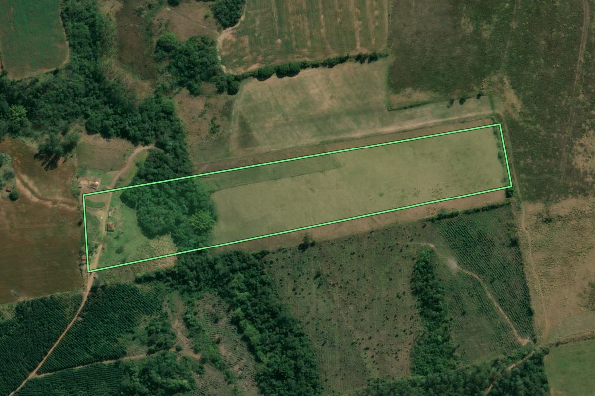 Imagem de satélite do imóvel rural em Congonhinhas (PR), com o contorno declarado no CAR desenhado por cima.