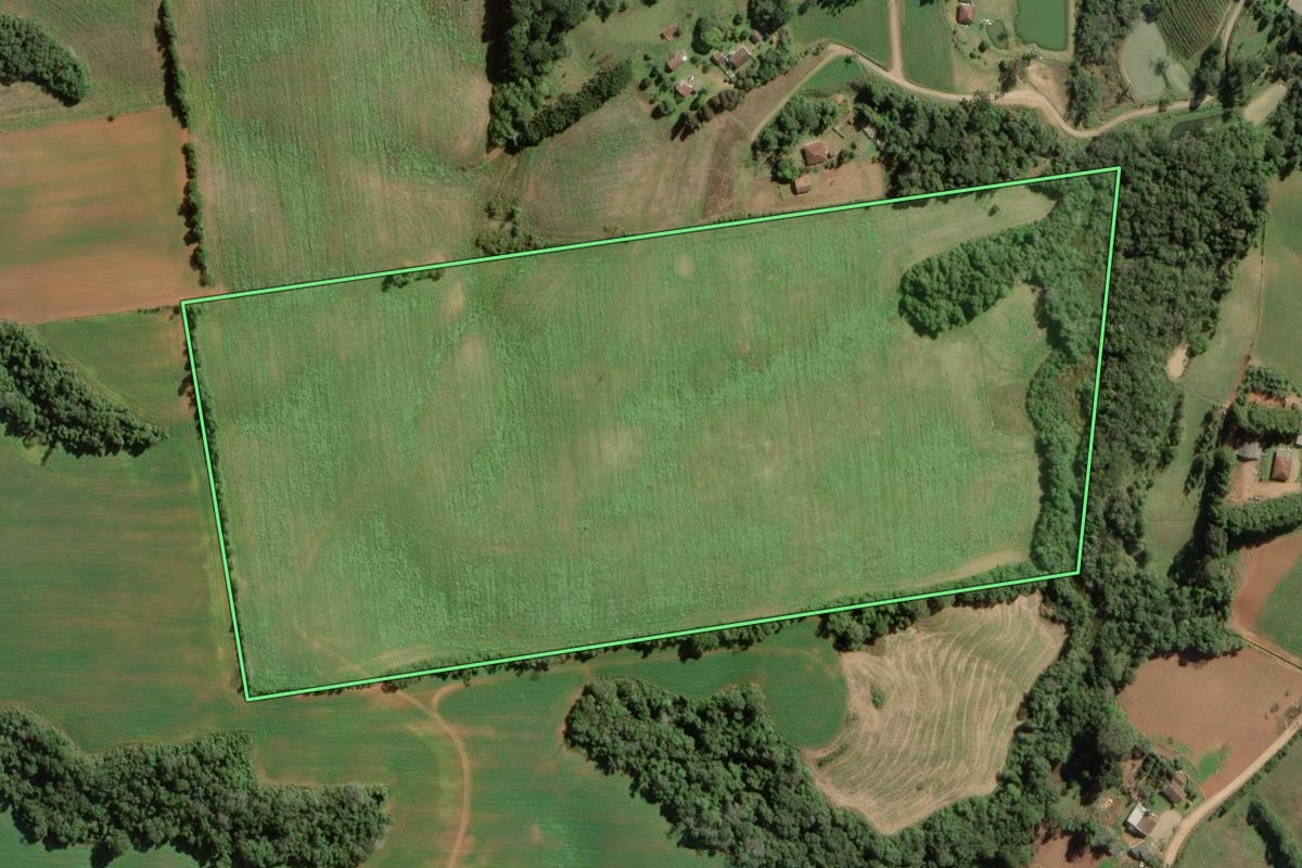 Imagem de satélite do imóvel rural em Contenda (PR), com o contorno declarado no CAR desenhado por cima.