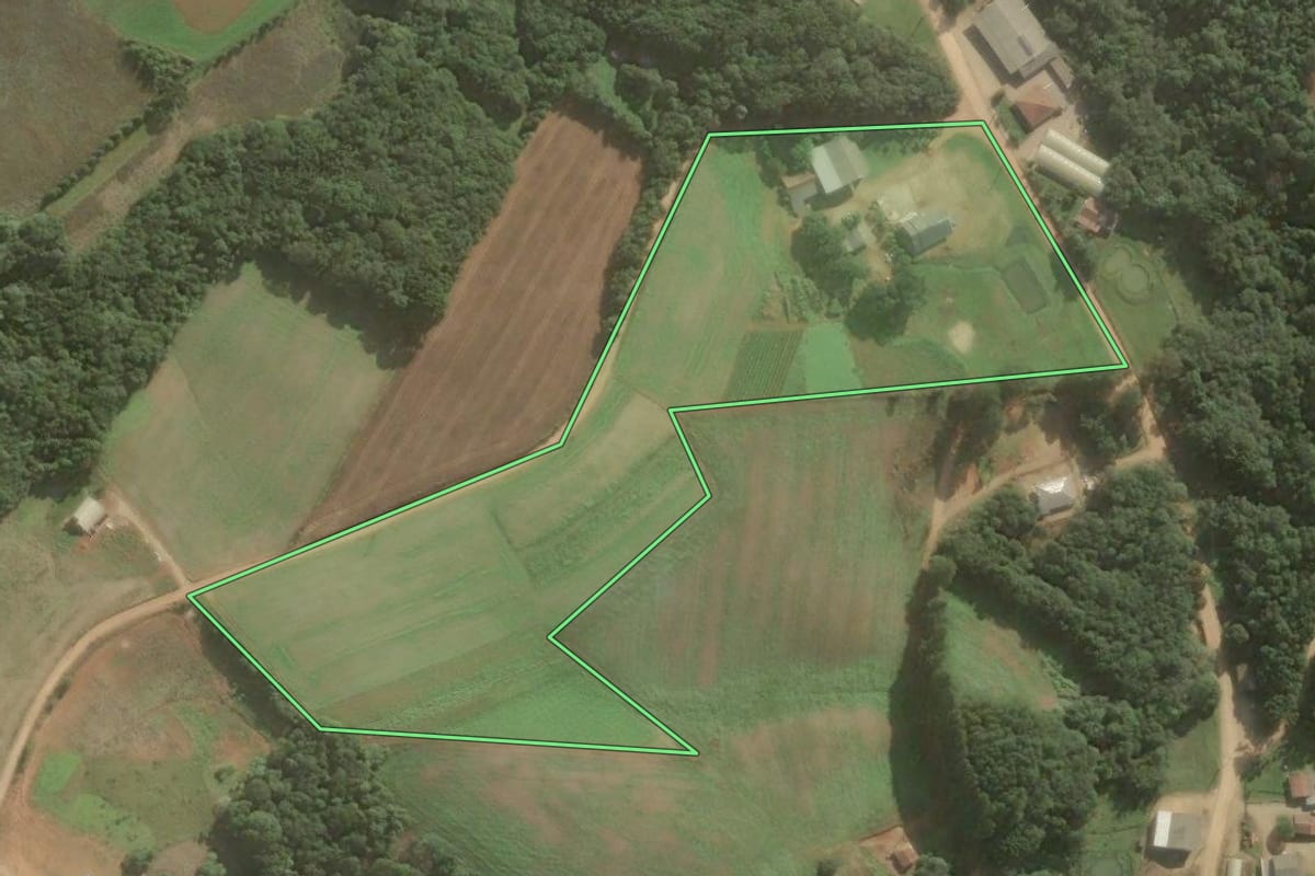 Imagem de satélite do imóvel rural em Contenda (PR), com o contorno declarado no CAR desenhado por cima.