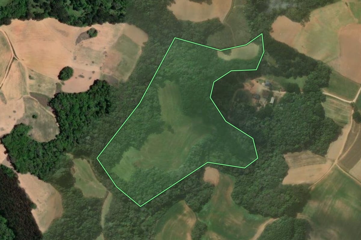Imagem de satélite do imóvel rural em Contenda (PR), com o contorno declarado no CAR desenhado por cima.
