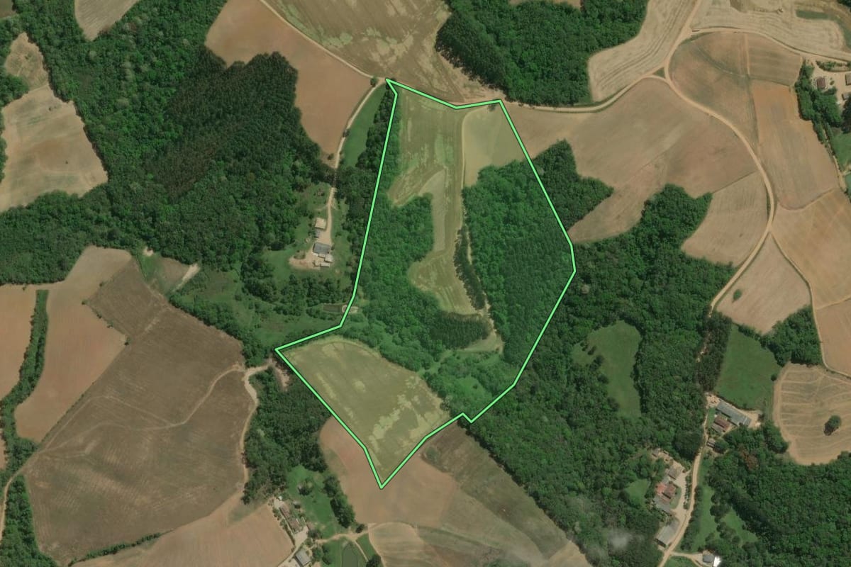 Imagem de satélite do imóvel rural em Contenda (PR), com o contorno declarado no CAR desenhado por cima.