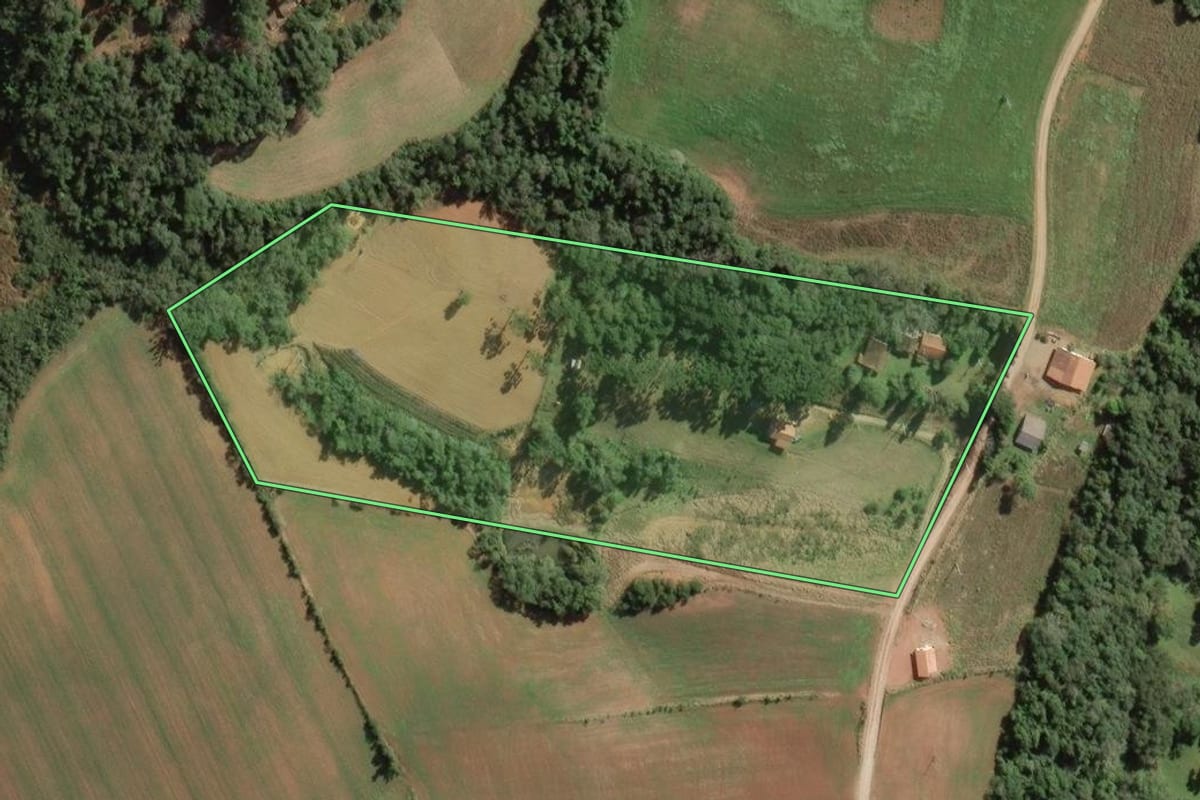 Imagem de satélite do imóvel rural em Contenda (PR), com o contorno declarado no CAR desenhado por cima.