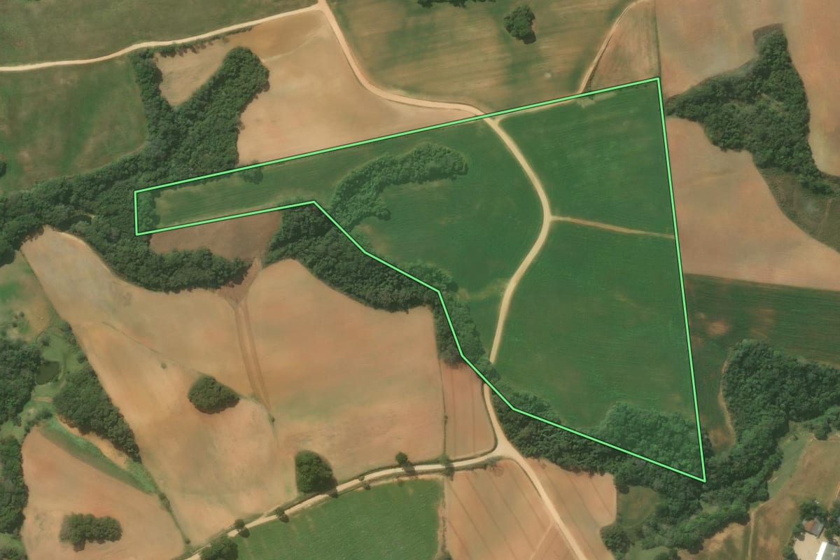 Imagem de satélite do imóvel rural em Contenda (PR), com o contorno declarado no CAR desenhado por cima.