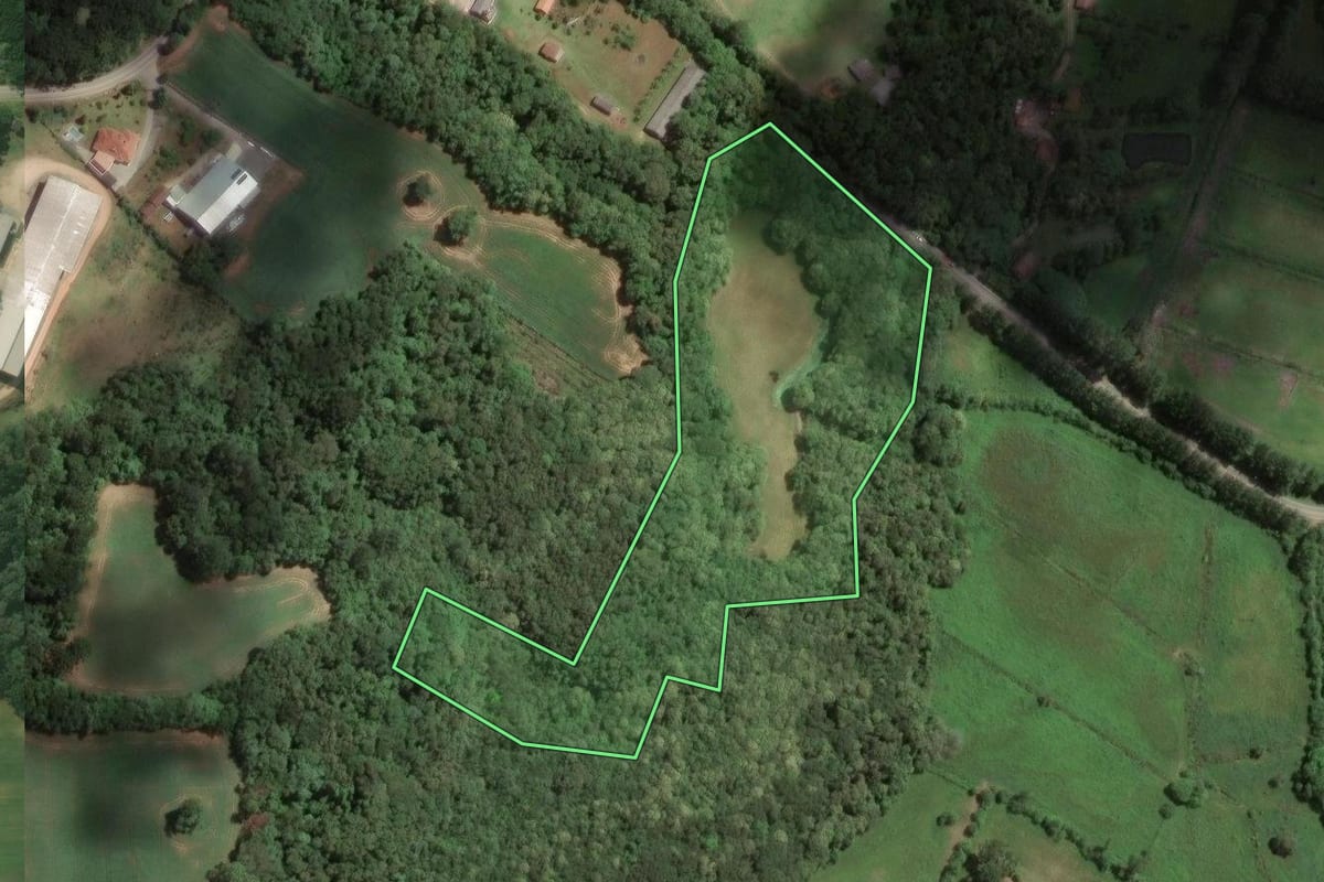 Imagem de satélite do imóvel rural em Contenda (PR), com o contorno declarado no CAR desenhado por cima.