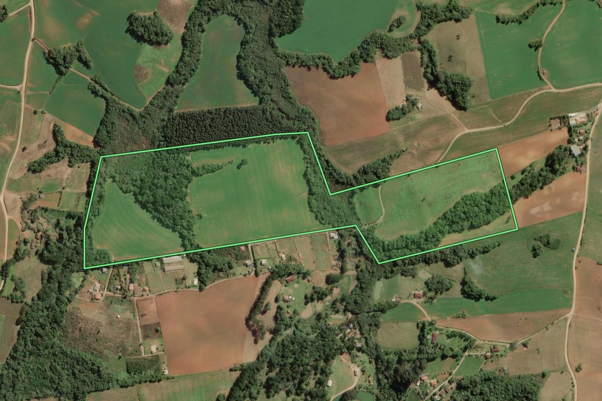 Imagem de satélite do imóvel rural em Contenda (PR), com o contorno declarado no CAR desenhado por cima.