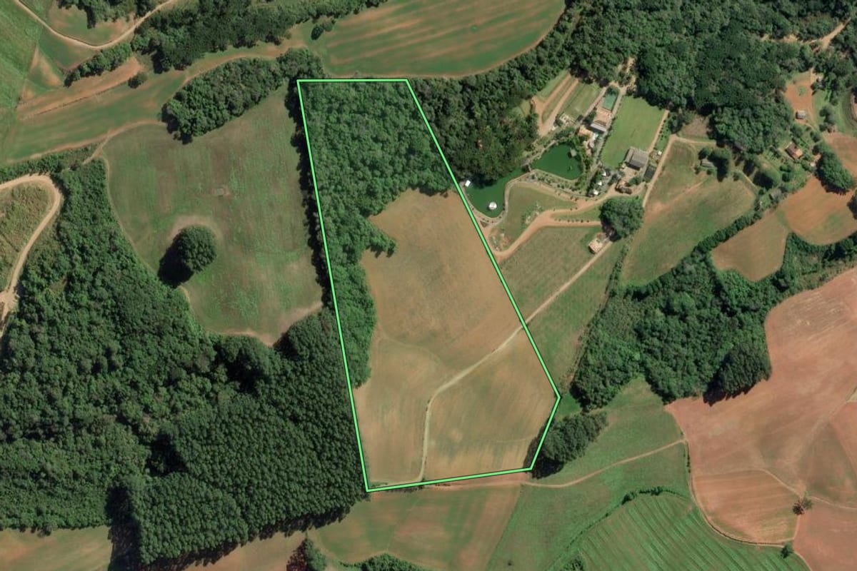 Imagem de satélite do imóvel rural em Contenda (PR), com o contorno declarado no CAR desenhado por cima.