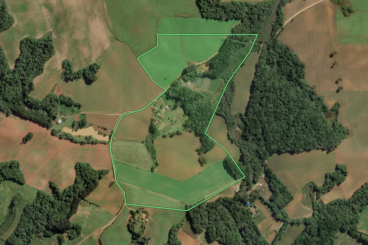 Imagem de satélite do imóvel rural em Contenda (PR), com o contorno declarado no CAR desenhado por cima.