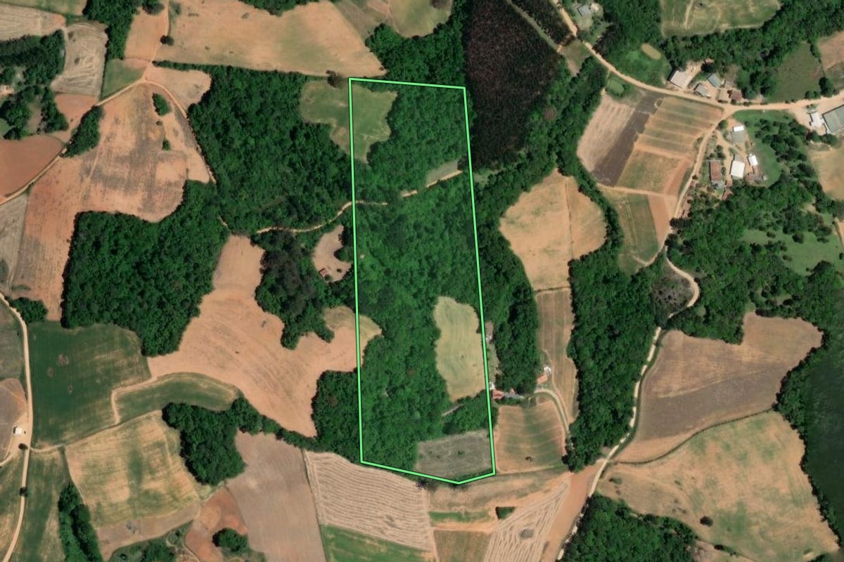 Imagem de satélite do imóvel rural em Contenda (PR), com o contorno declarado no CAR desenhado por cima.