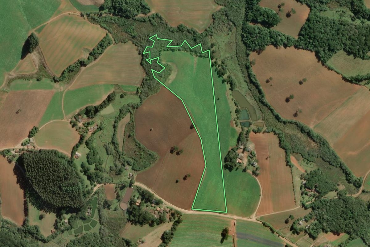 Imagem de satélite do imóvel rural em Contenda (PR), com o contorno declarado no CAR desenhado por cima.