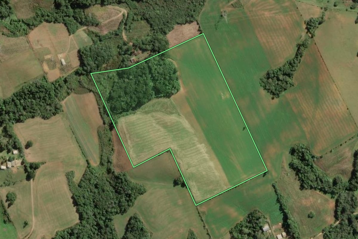 Imagem de satélite do imóvel rural em Contenda (PR), com o contorno declarado no CAR desenhado por cima.