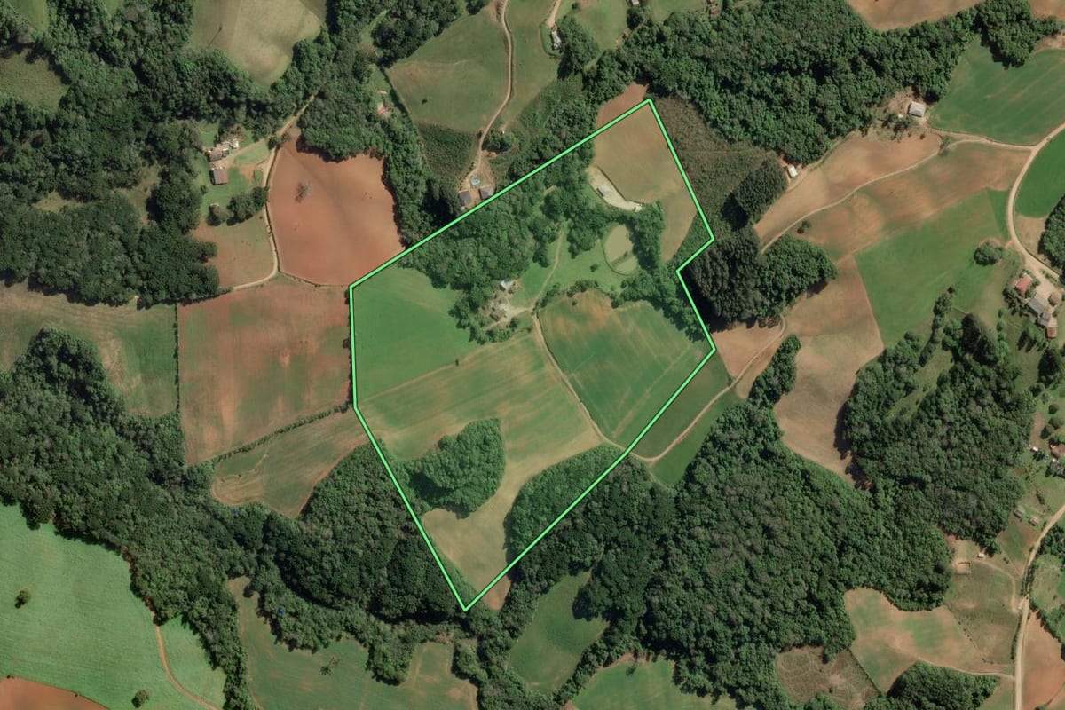 Imagem de satélite do imóvel rural em Contenda (PR), com o contorno declarado no CAR desenhado por cima.