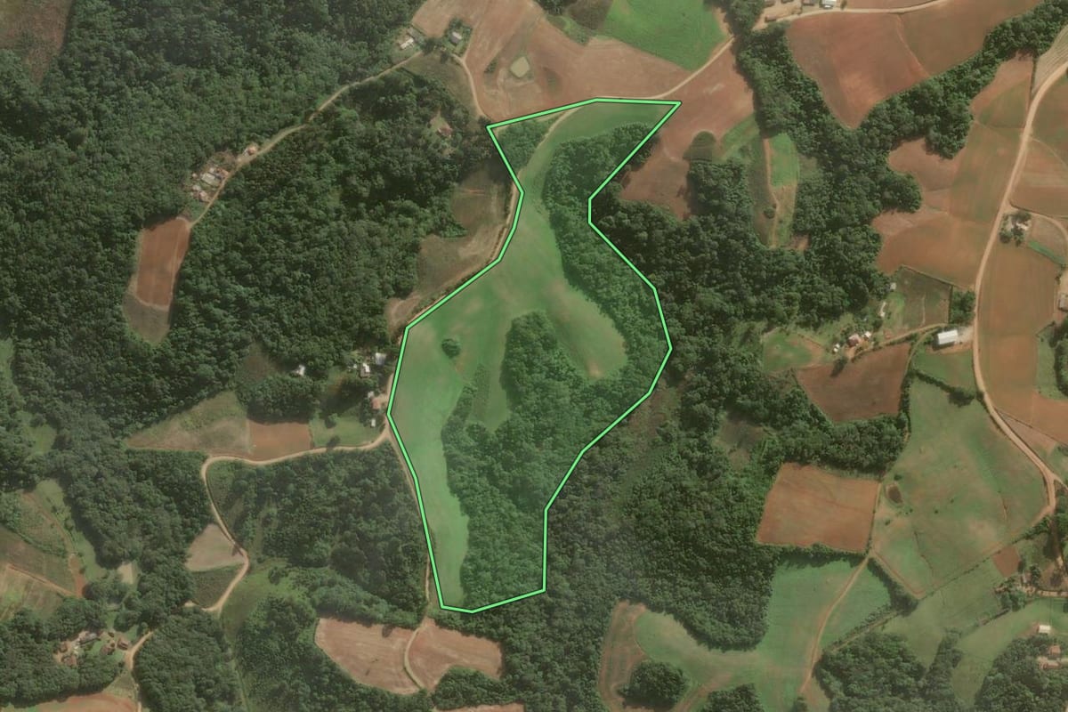 Imagem de satélite do imóvel rural em Contenda (PR), com o contorno declarado no CAR desenhado por cima.