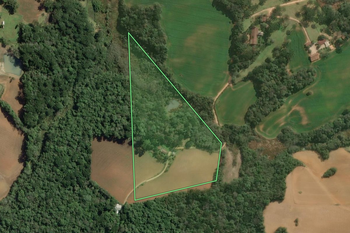 Imagem de satélite do imóvel rural em Contenda (PR), com o contorno declarado no CAR desenhado por cima.
