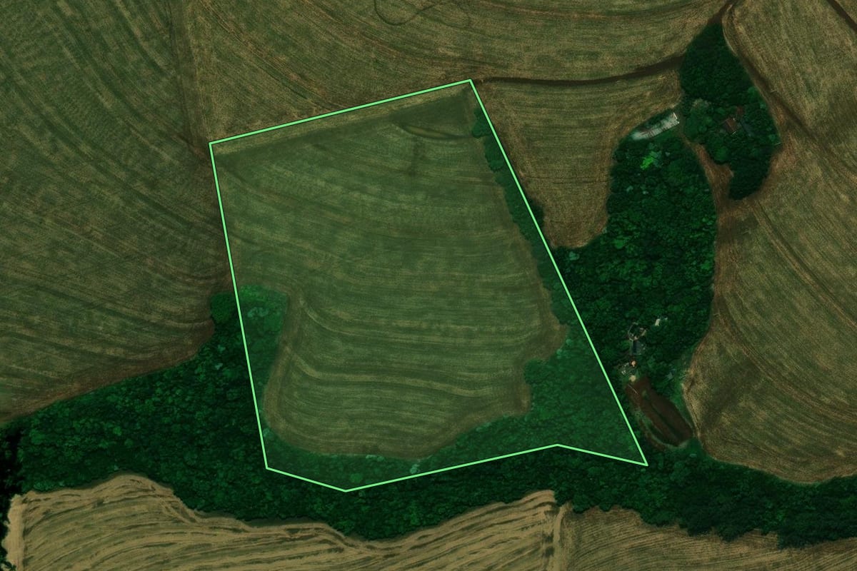Imagem de satélite do imóvel rural em Corbélia (PR), com o contorno declarado no CAR desenhado por cima.