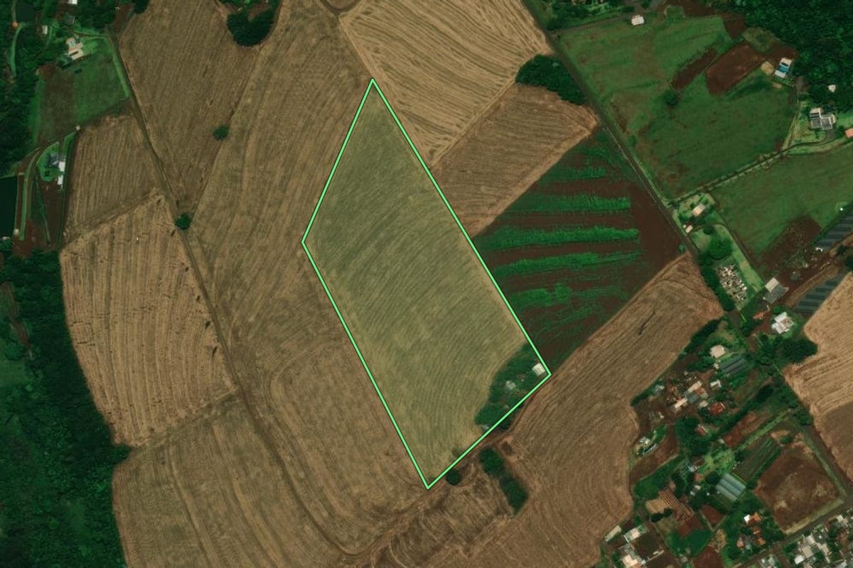 Imagem de satélite do imóvel rural em Corbélia (PR), com o contorno declarado no CAR desenhado por cima.