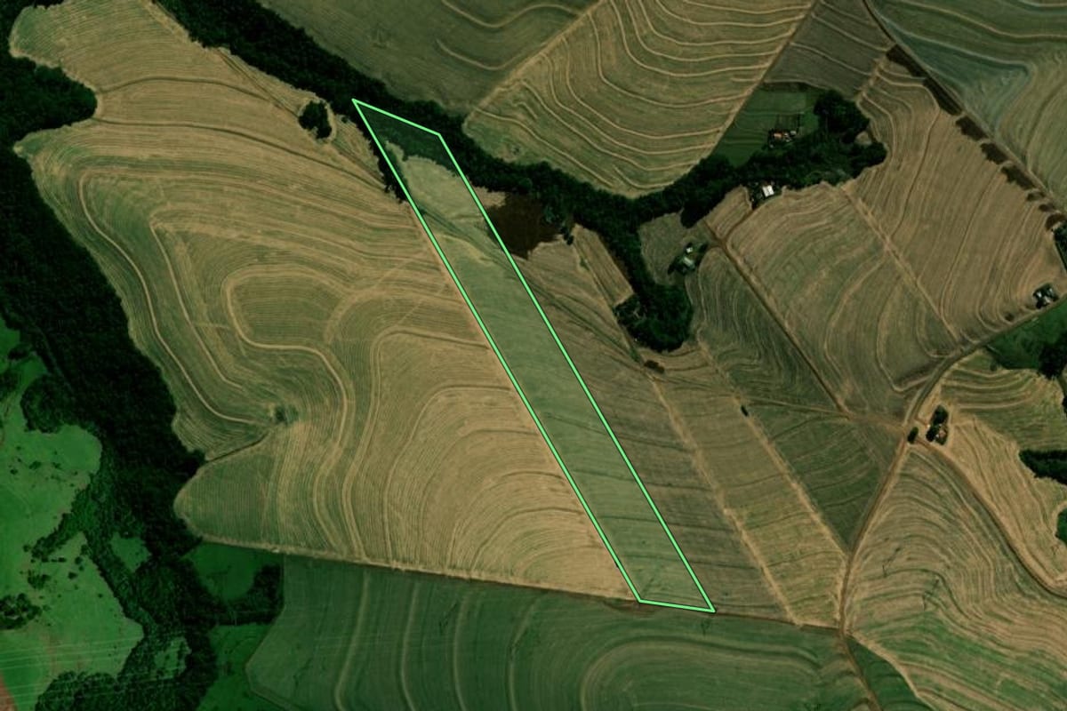 Imagem de satélite do imóvel rural em Anahy (PR), com o contorno declarado no CAR desenhado por cima.
