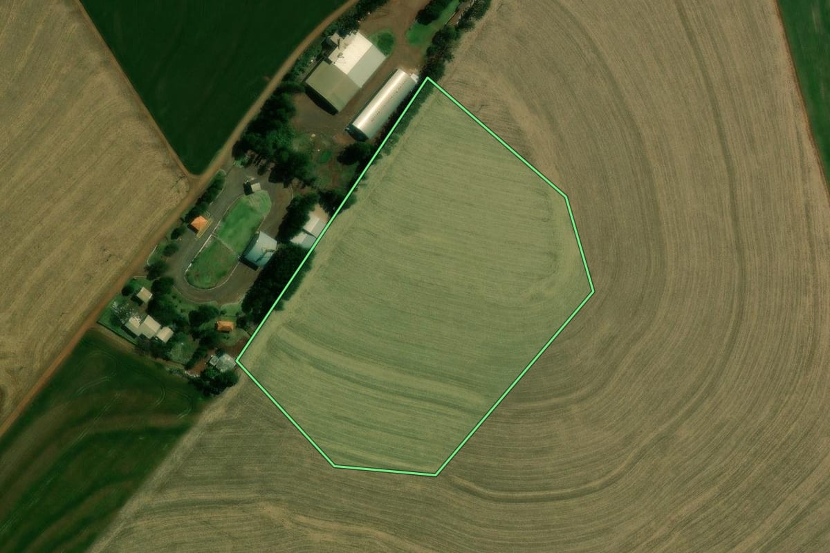 Imagem de satélite do imóvel rural em Corbélia (PR), com o contorno declarado no CAR desenhado por cima.