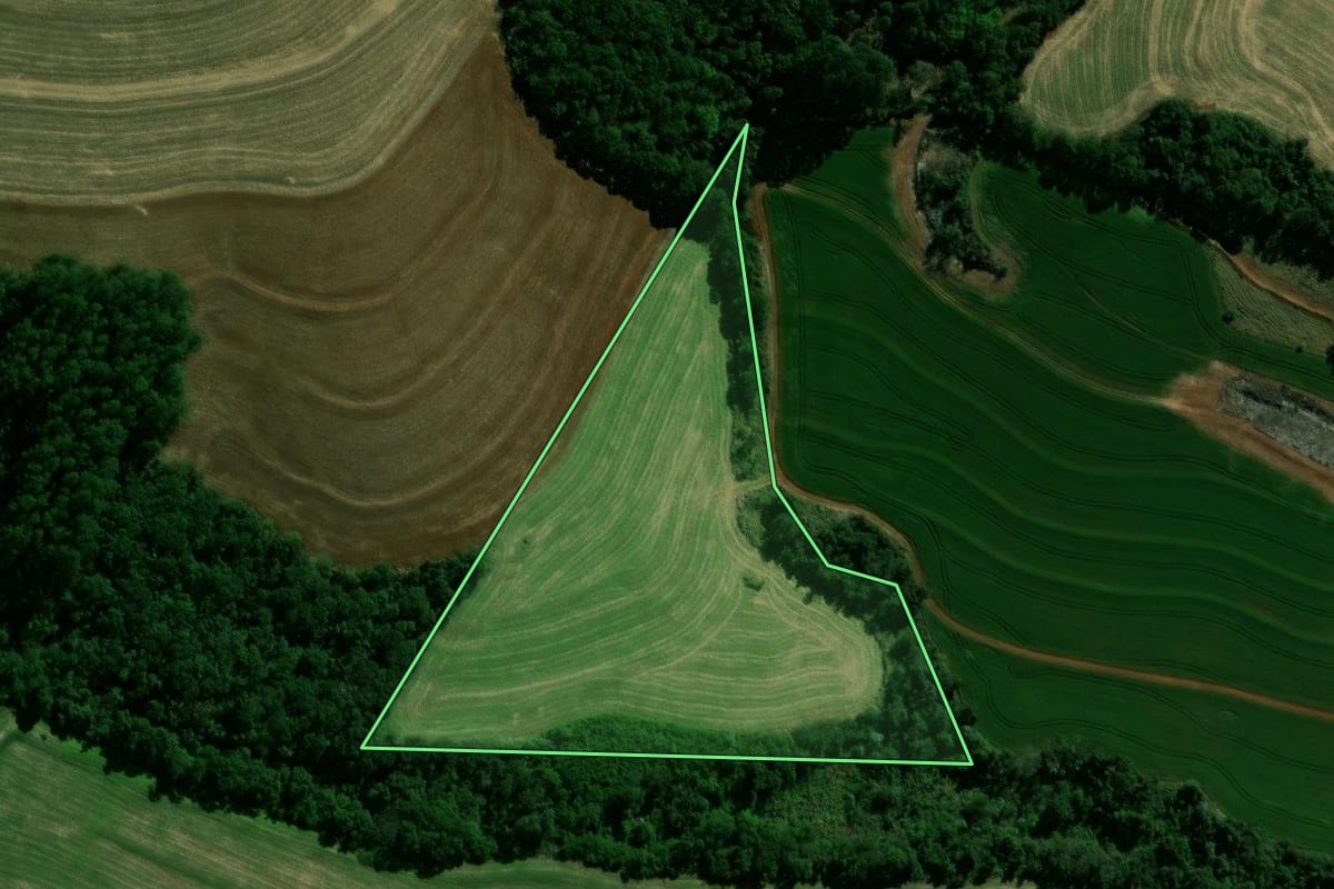 Imagem de satélite do imóvel rural em Corbélia (PR), com o contorno declarado no CAR desenhado por cima.