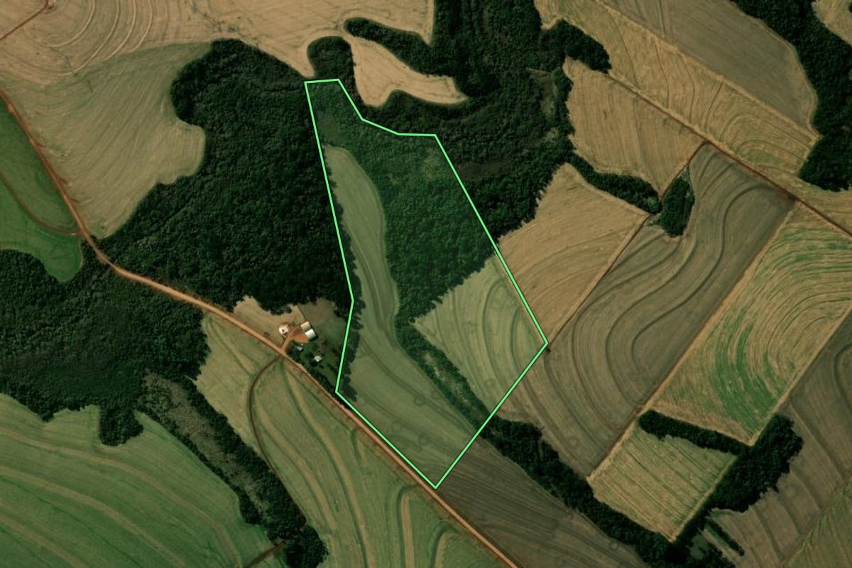 Imagem de satélite do imóvel rural em Corbélia (PR), com o contorno declarado no CAR desenhado por cima.