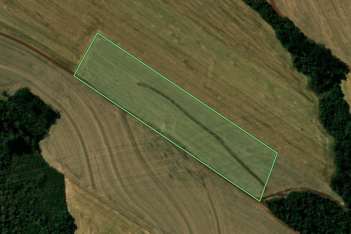 Imagem de satélite do imóvel rural em Corbélia (PR), com o contorno declarado no CAR desenhado por cima.