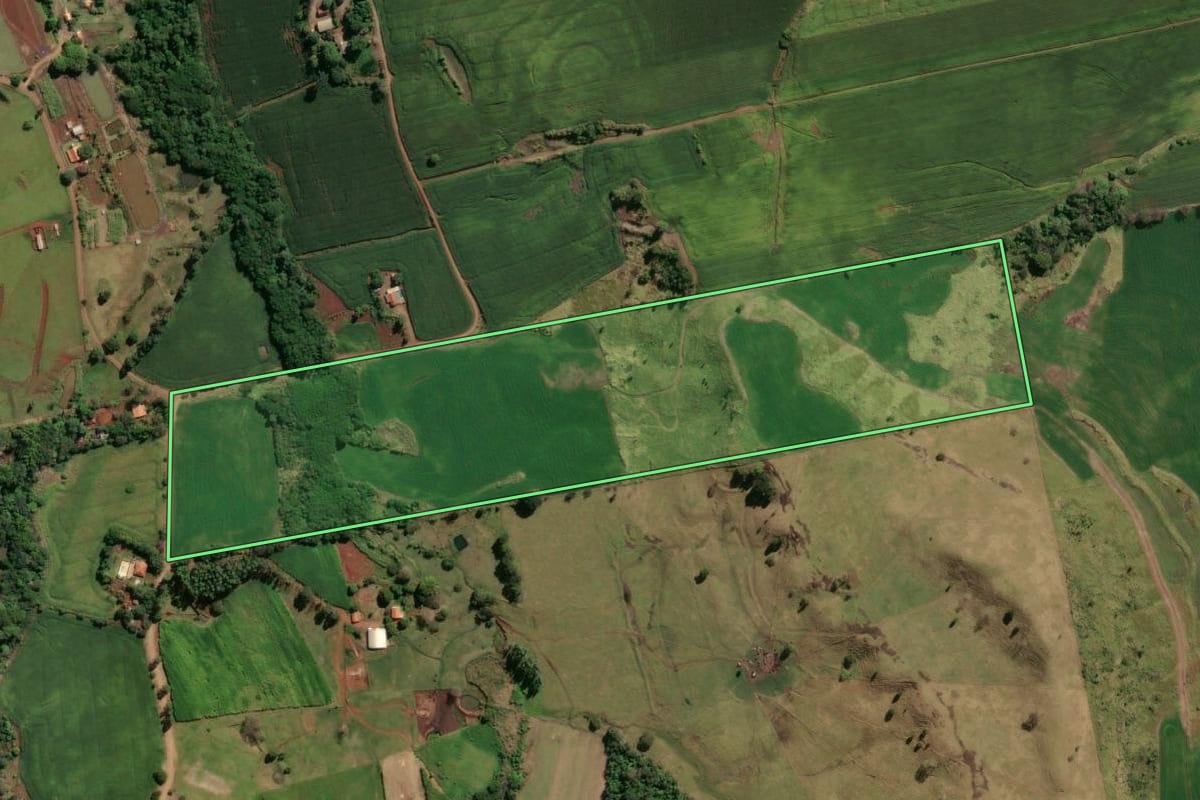 Imagem de satélite do imóvel rural em Cornélio Procópio (PR), com o contorno declarado no CAR desenhado por cima.