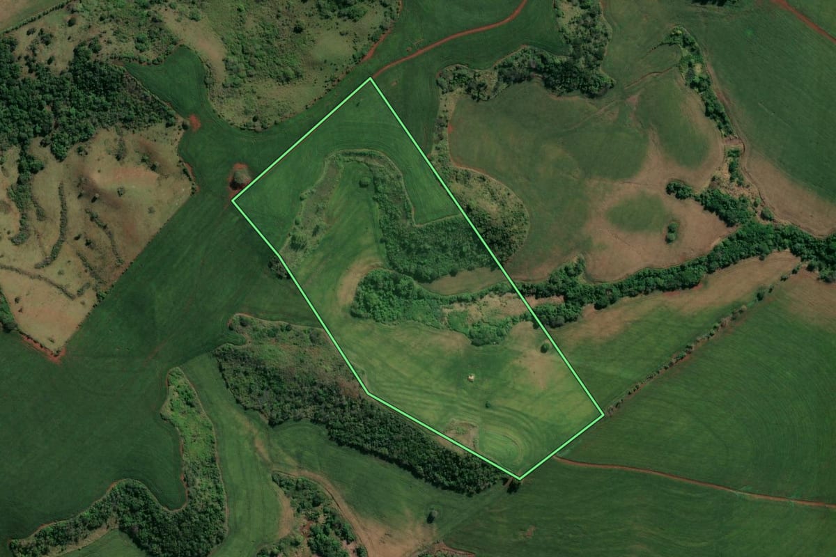 Imagem de satélite do imóvel rural em Cornélio Procópio (PR), com o contorno declarado no CAR desenhado por cima.