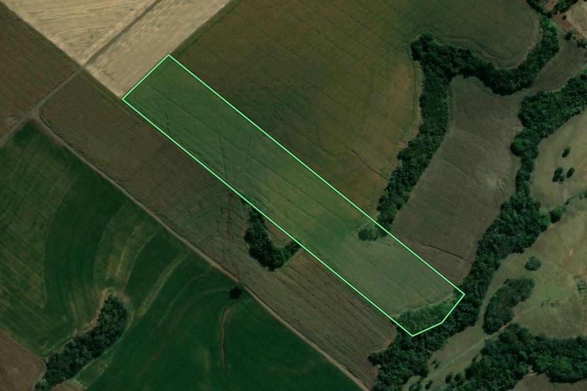 Imagem de satélite do imóvel rural em Cornélio Procópio (PR), com o contorno declarado no CAR desenhado por cima.