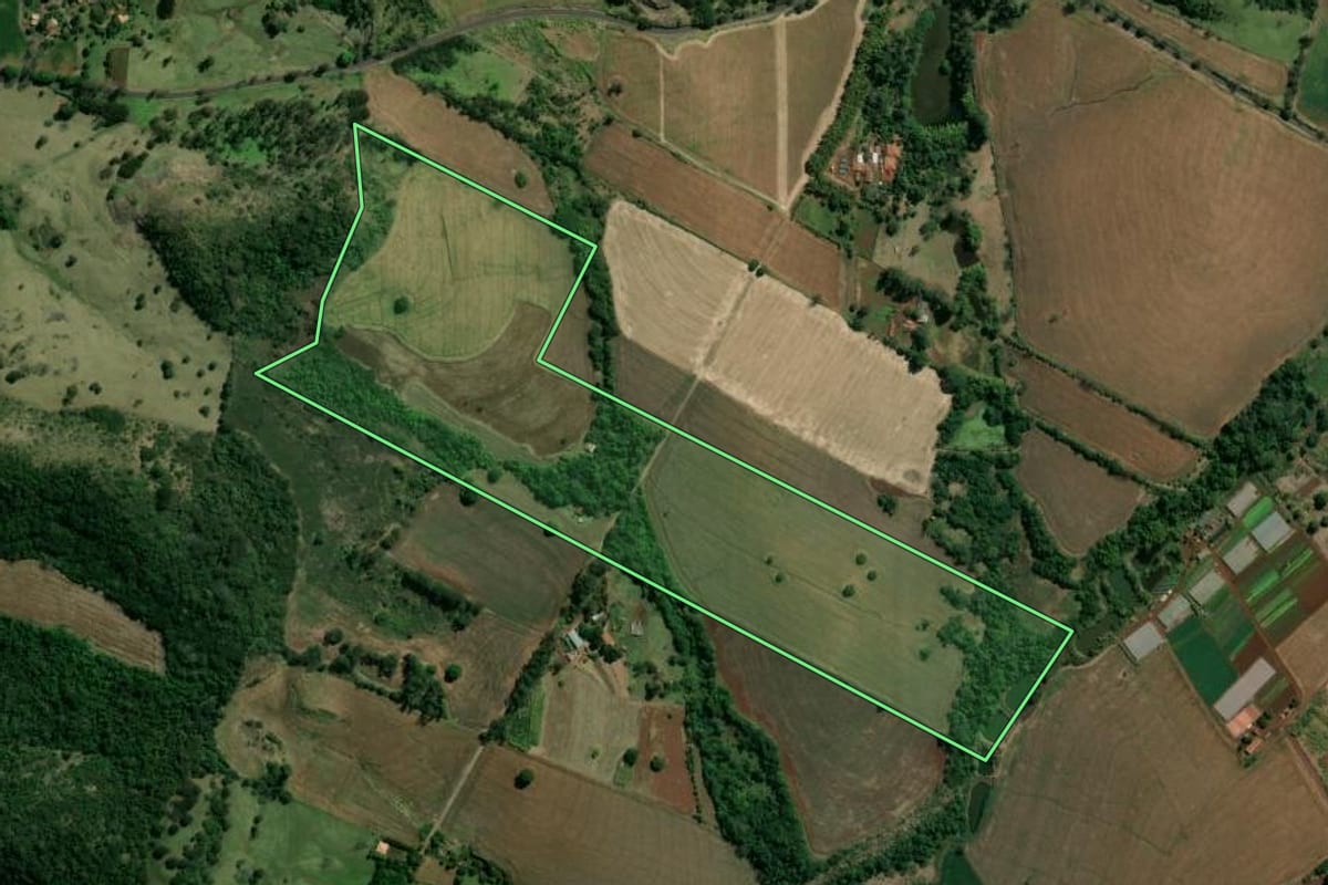 Imagem de satélite do imóvel rural em Cornélio Procópio (PR), com o contorno declarado no CAR desenhado por cima.