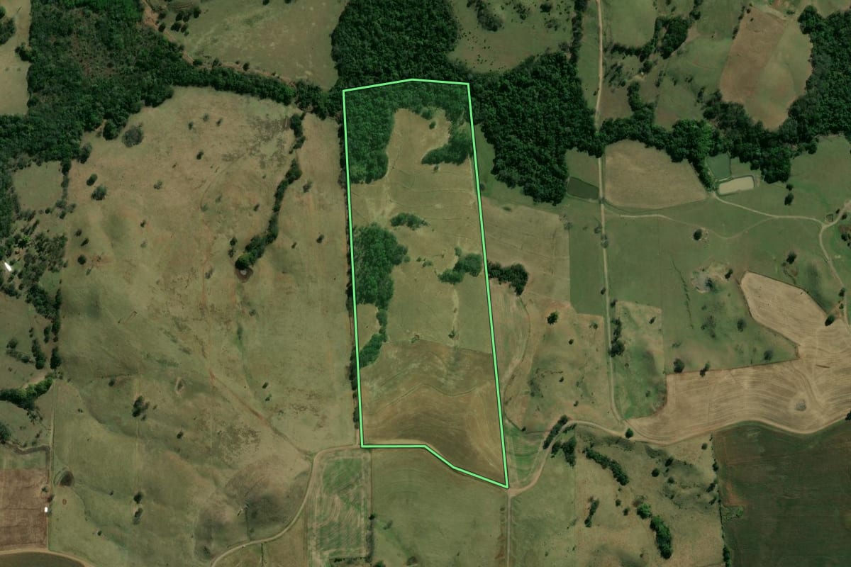 Imagem de satélite do imóvel rural em Cornélio Procópio (PR), com o contorno declarado no CAR desenhado por cima.