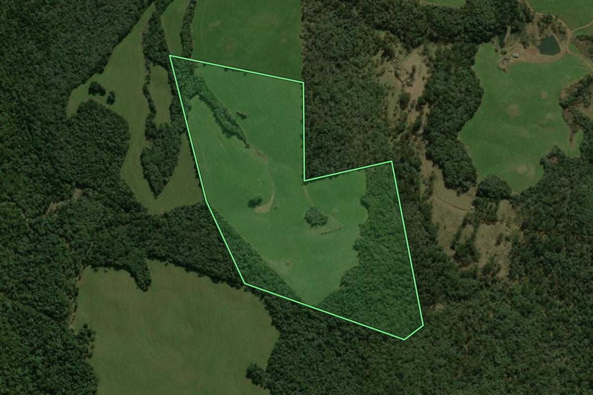 Imagem de satélite do imóvel rural em Coronel Domingos Soares (PR), com o contorno declarado no CAR desenhado por cima.