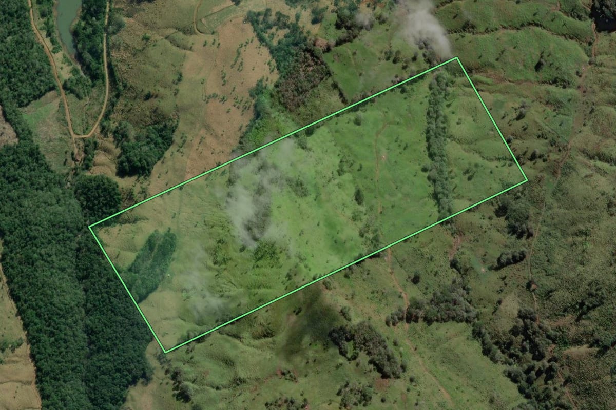 Imagem de satélite do imóvel rural em Coronel Domingos Soares (PR), com o contorno declarado no CAR desenhado por cima.
