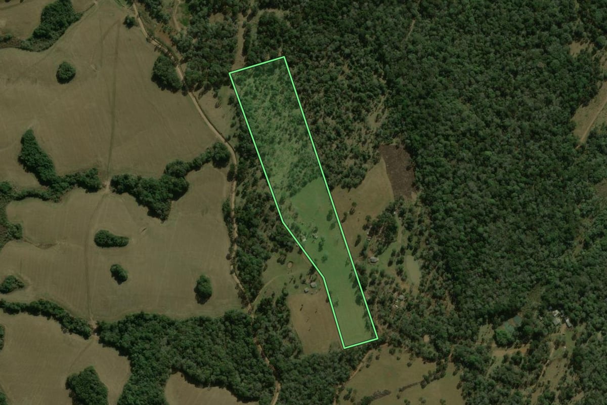 Imagem de satélite do imóvel rural em Coronel Domingos Soares (PR), com o contorno declarado no CAR desenhado por cima.