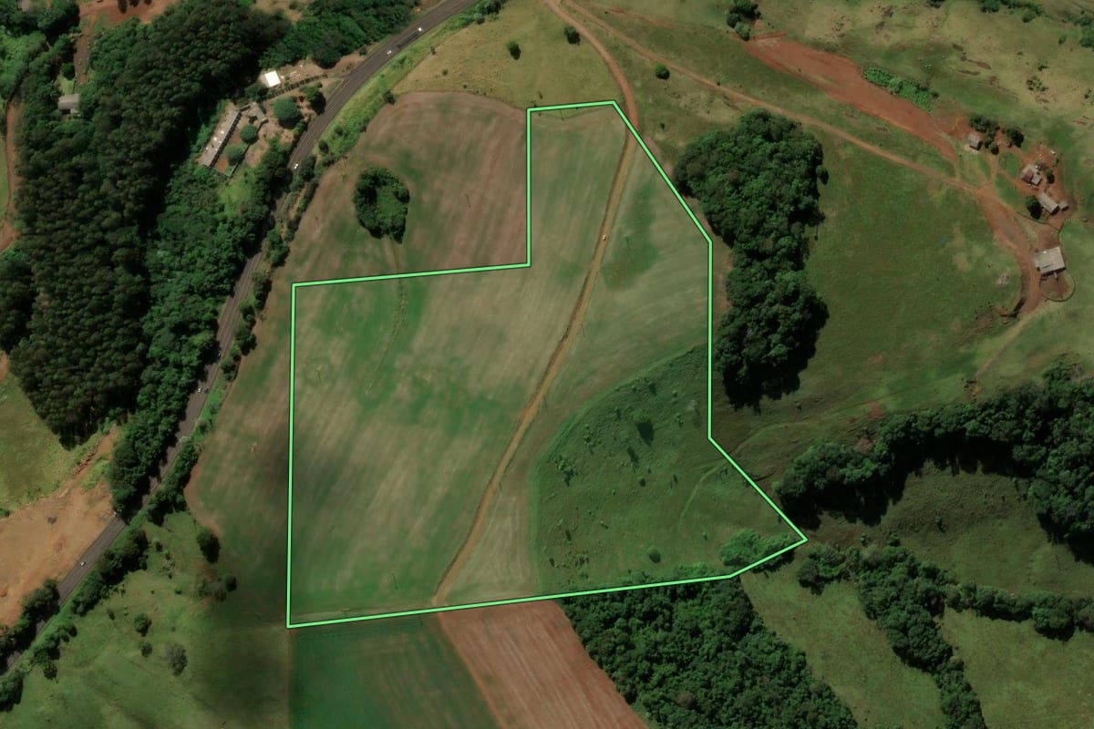 Imagem de satélite do imóvel rural em Coronel Vivida (PR), com o contorno declarado no CAR desenhado por cima.