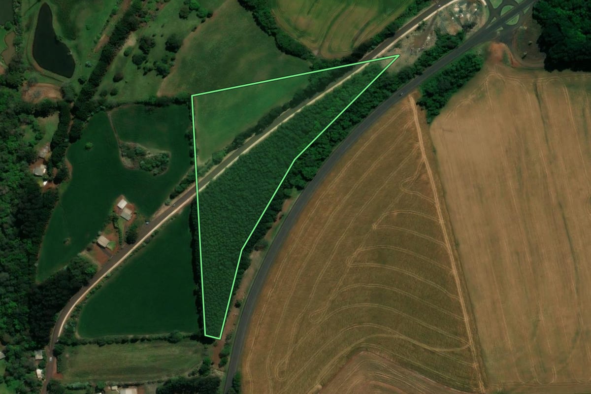 Imagem de satélite do imóvel rural em Coronel Vivida (PR), com o contorno declarado no CAR desenhado por cima.