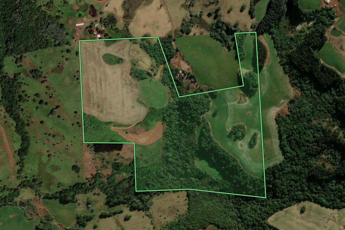 Imagem de satélite do imóvel rural em Coronel Vivida (PR), com o contorno declarado no CAR desenhado por cima.