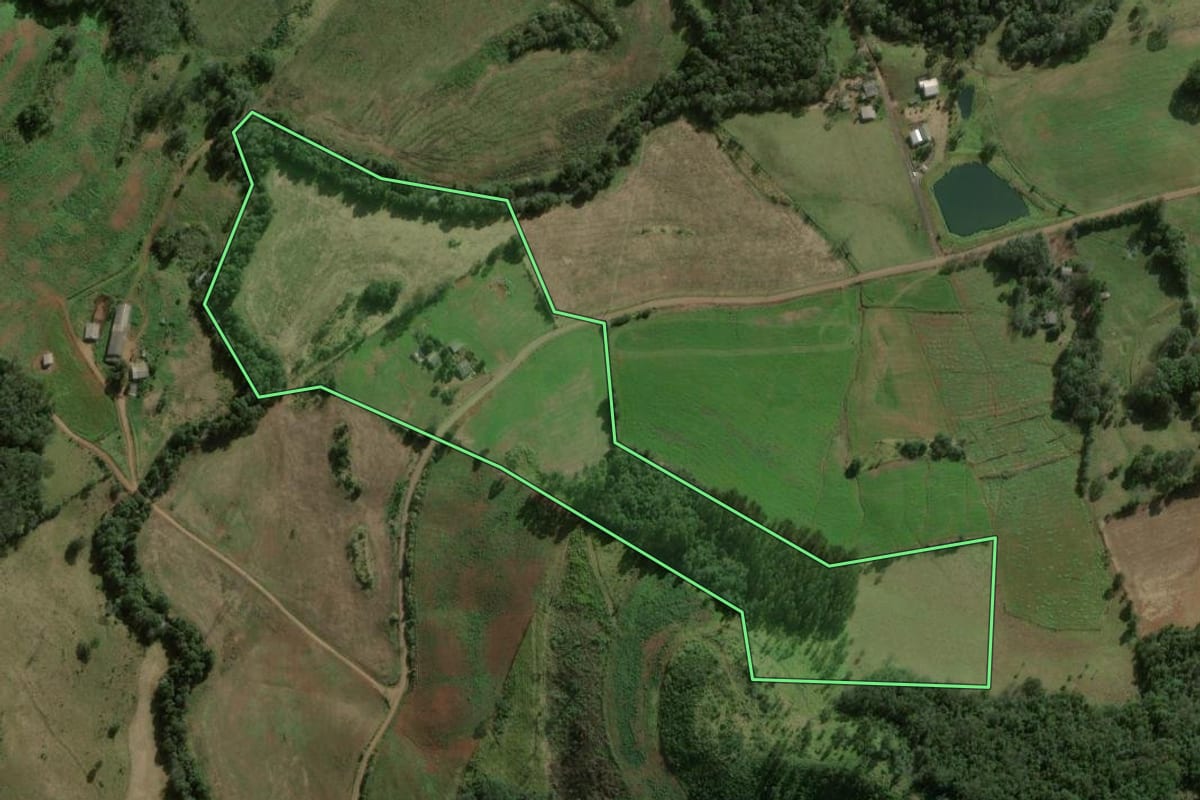 Imagem de satélite do imóvel rural em Coronel Vivida (PR), com o contorno declarado no CAR desenhado por cima.