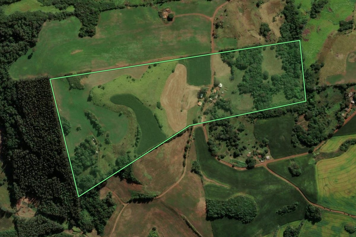 Imagem de satélite do imóvel rural em Coronel Vivida (PR), com o contorno declarado no CAR desenhado por cima.