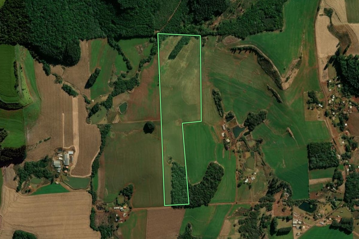 Imagem de satélite do imóvel rural em Coronel Vivida (PR), com o contorno declarado no CAR desenhado por cima.