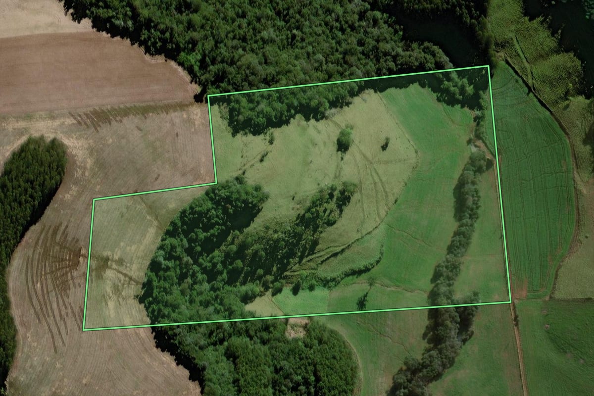 Imagem de satélite do imóvel rural em Coronel Vivida (PR), com o contorno declarado no CAR desenhado por cima.
