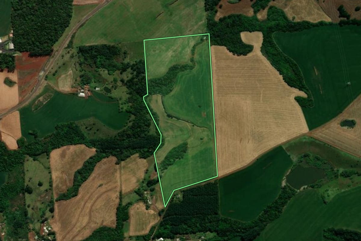 Imagem de satélite do imóvel rural em Coronel Vivida (PR), com o contorno declarado no CAR desenhado por cima.